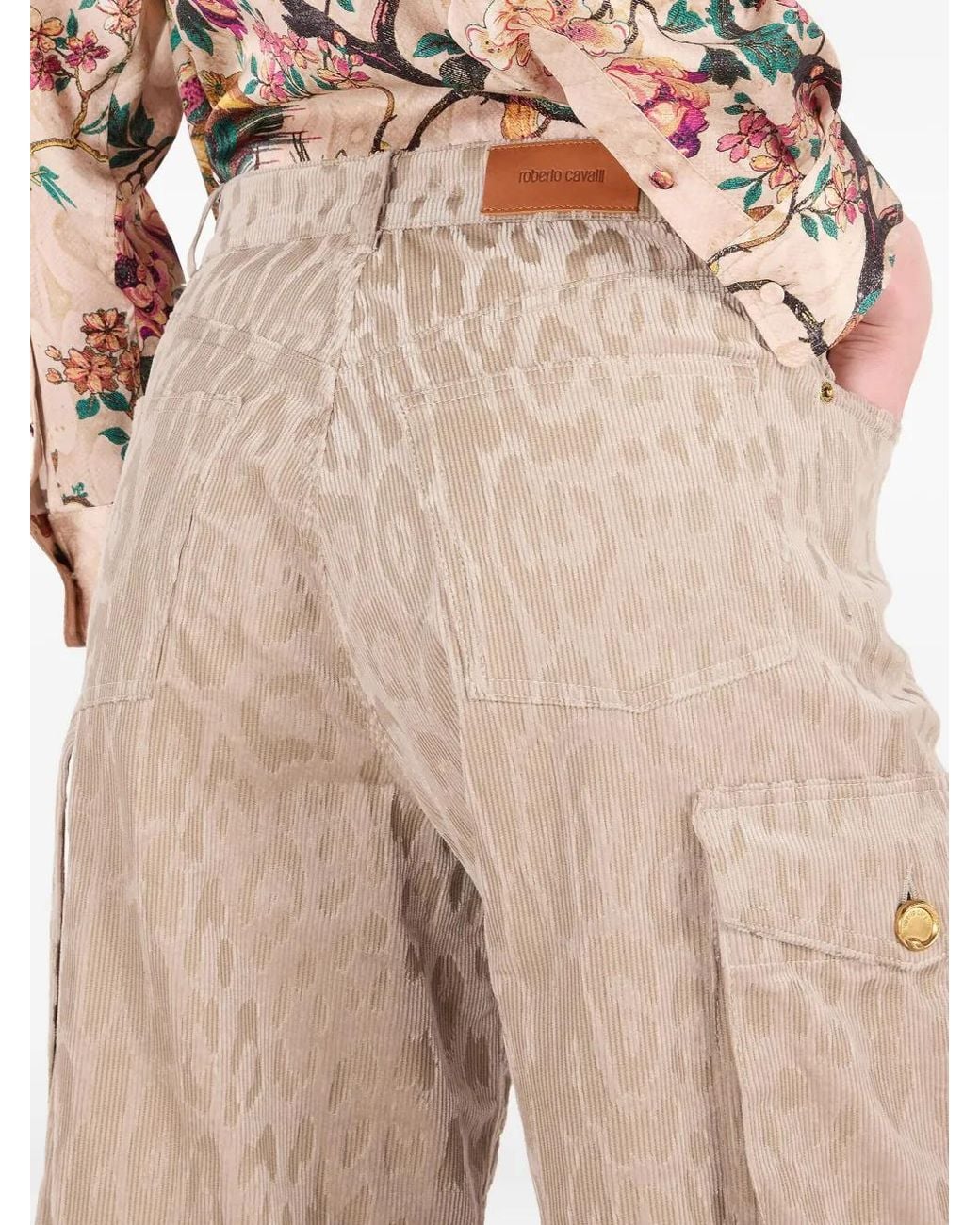 Roberto Cavalli Natural Jaguar-Print Cargo Pants