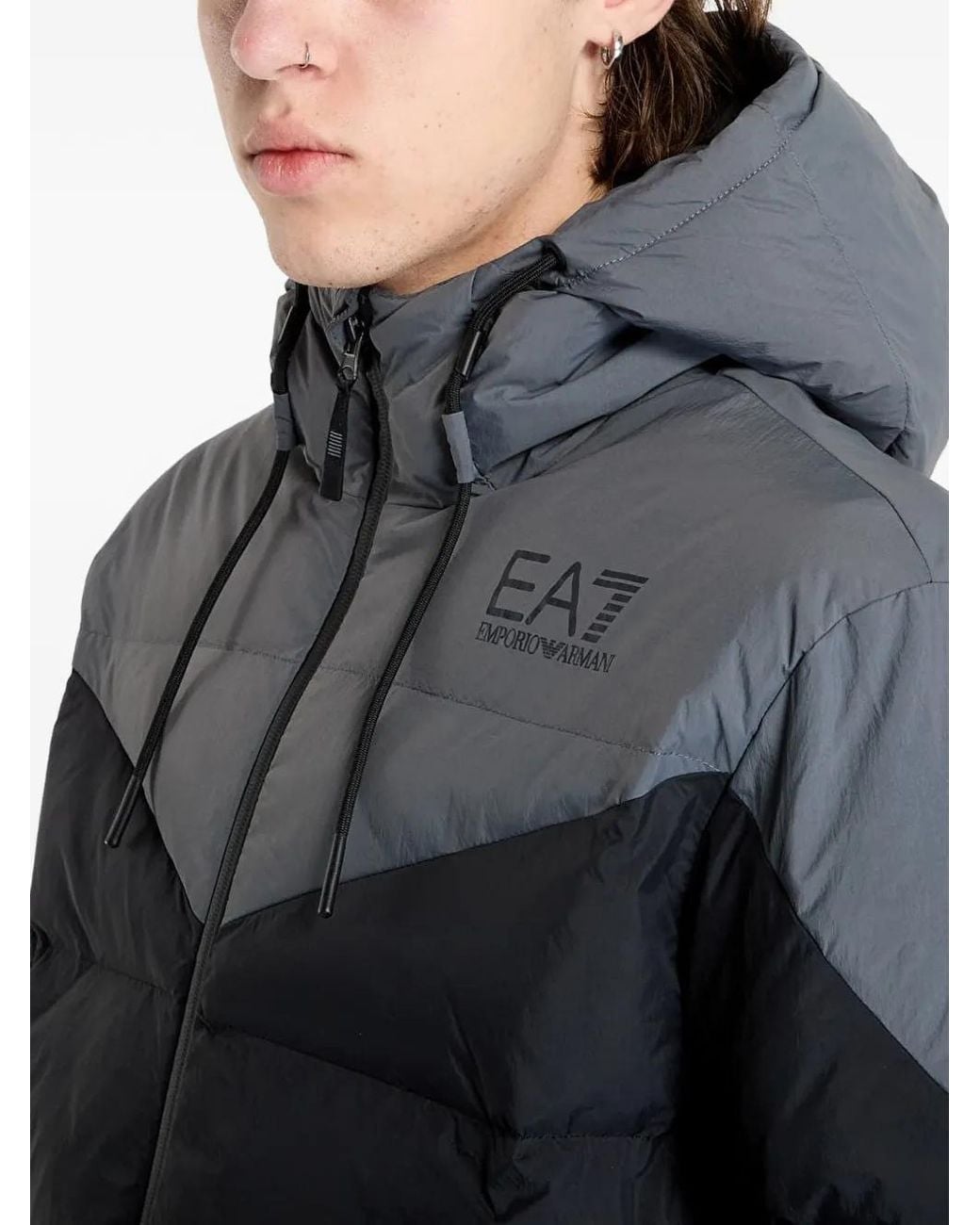 EA7 Black Hooded Padded Jacket for men