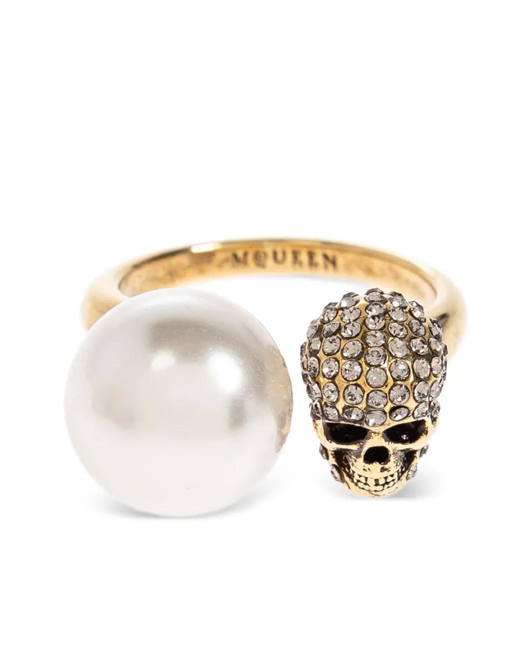 McQueen White Pearl-Like Skull Ring