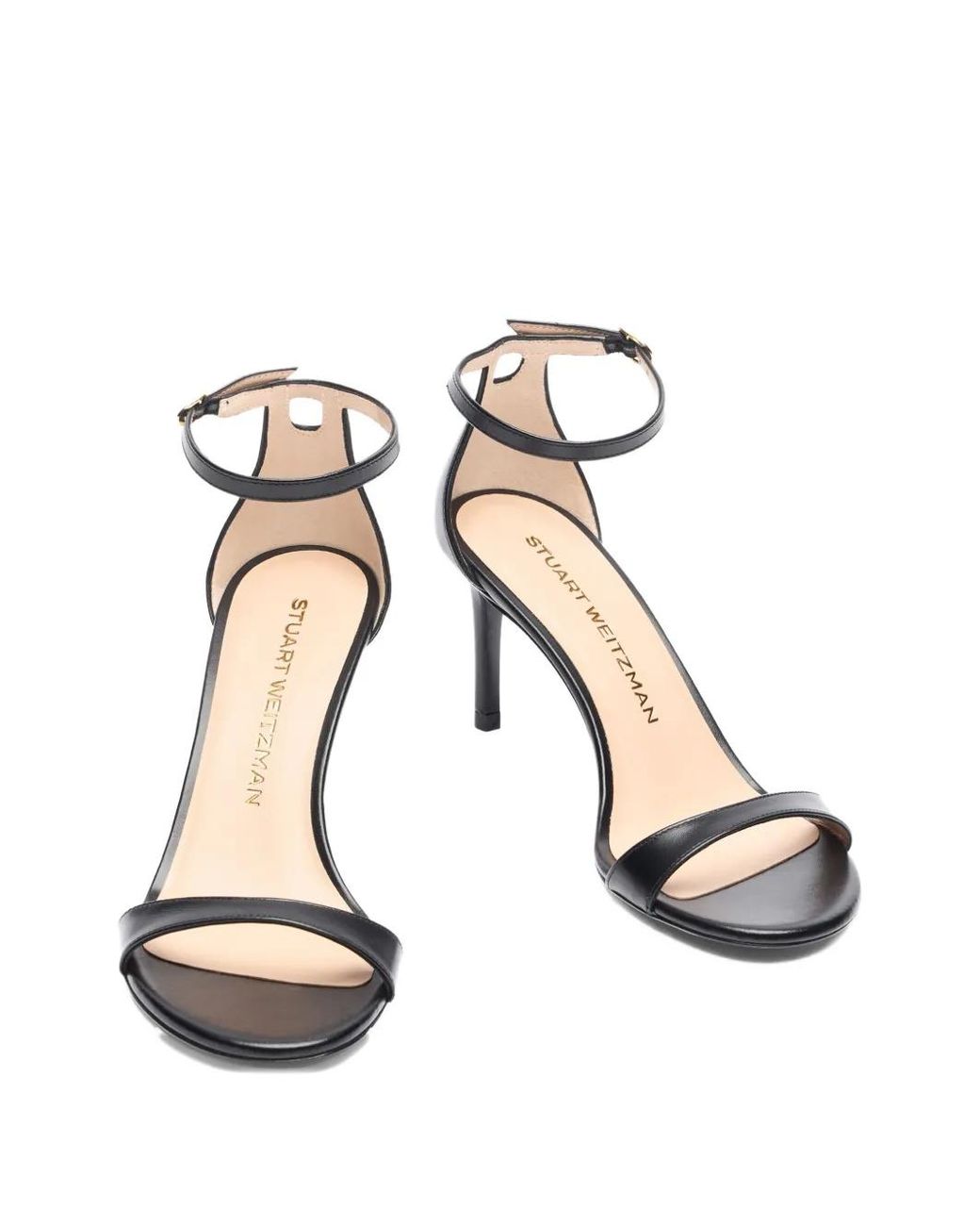 Stuart Weitzman Black Ankle-Strap Leather Sandals