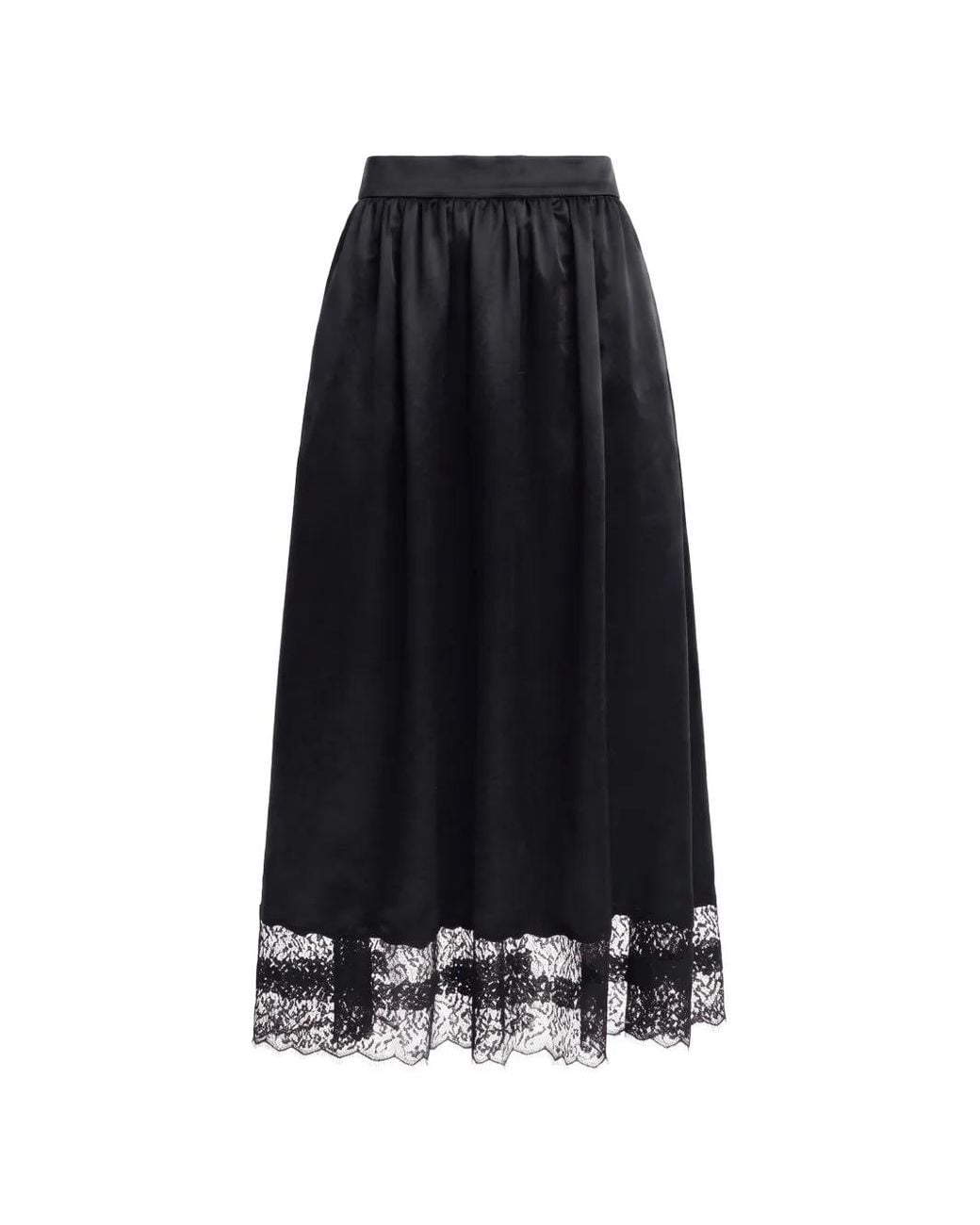 Maria McManus Black Lace-Trim Gathered Midi Skirt