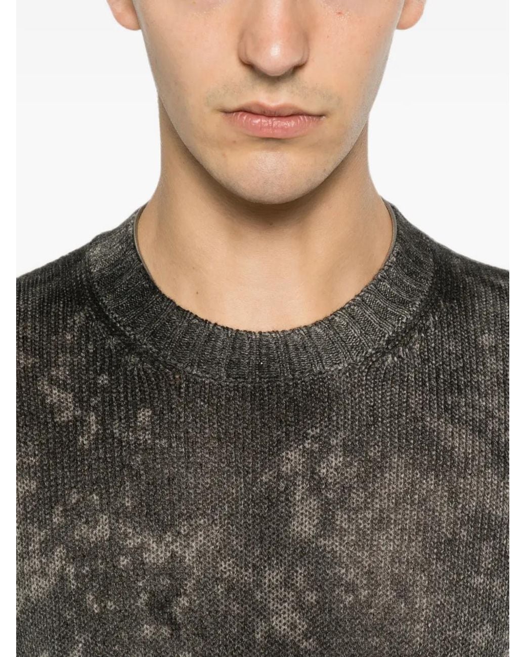 Avant Toi Gray Distressed-Effect Ribbed-Knit Sweater for men