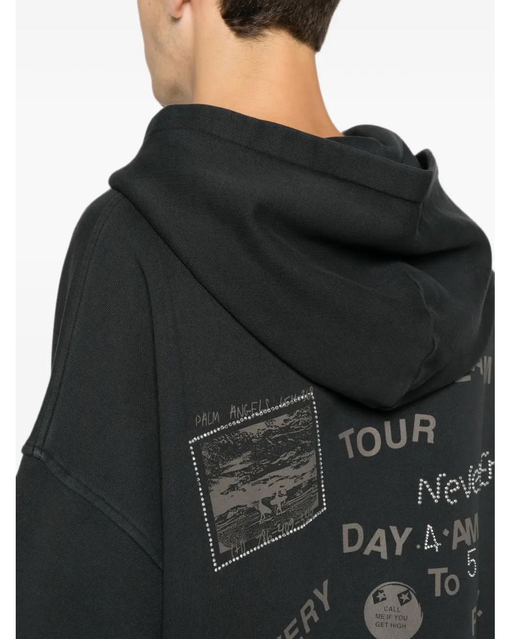Palm Angels Black Hoodie Zippé À Imprimé Graphique for men