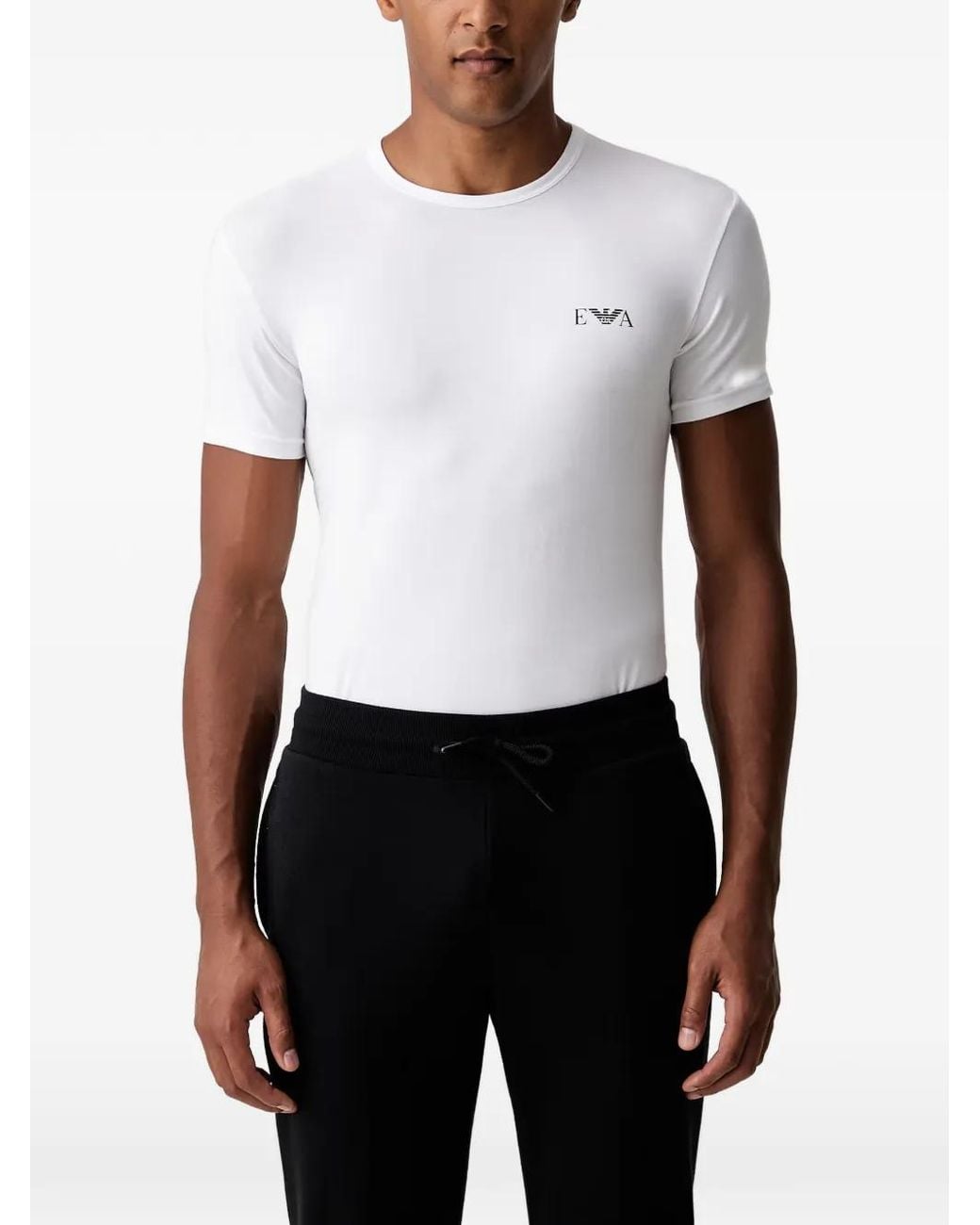 Emporio Armani White Logo-Print T-Shirts (Set Of Two) for men
