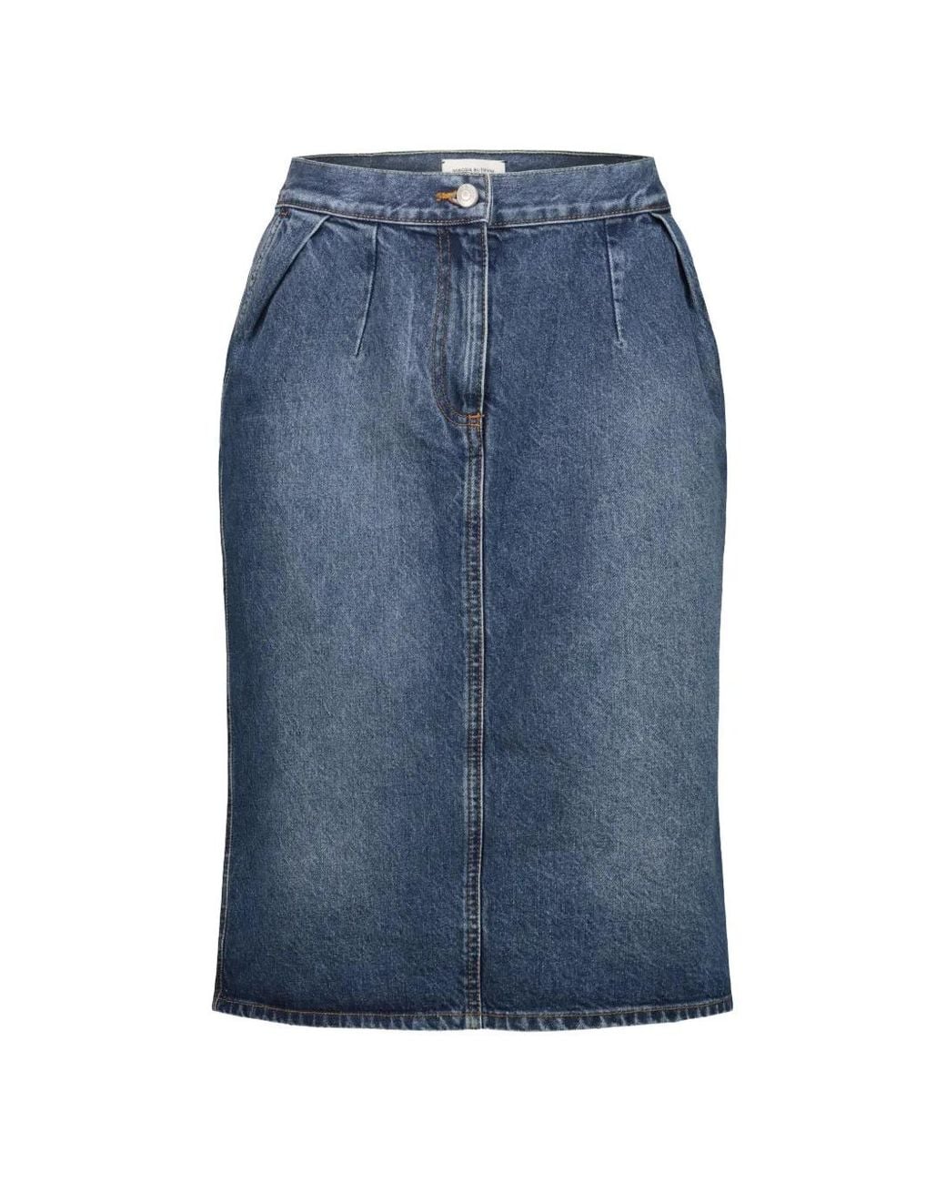 Magda Butrym Blue Pleated Denim Midi Skirt