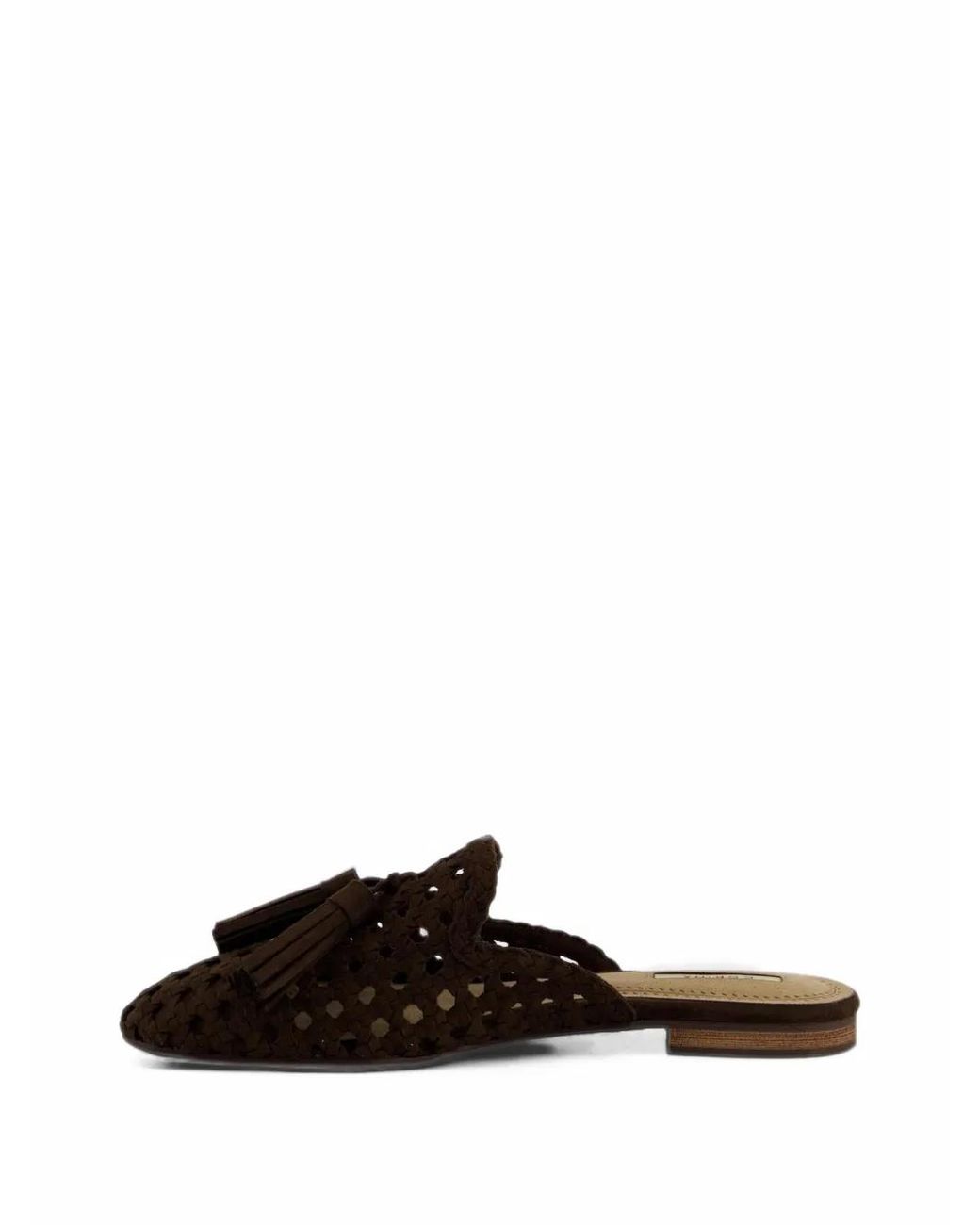 Corina Black M6160 Woven Tassel-Detail Flat Mules