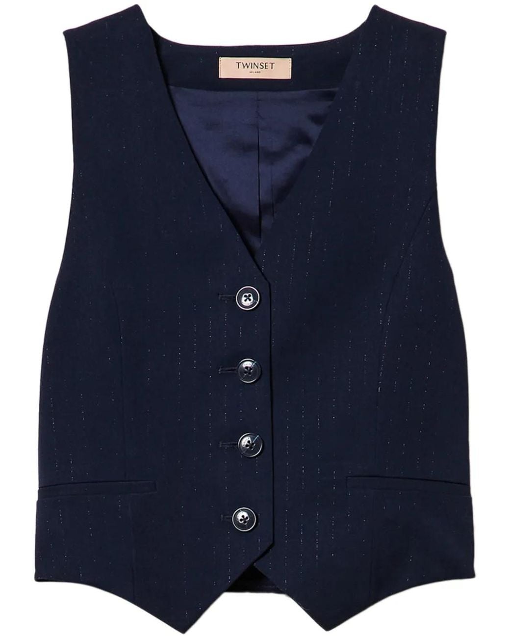 Twinset Blue Lurex-Detail Pinstriped Waistcoat