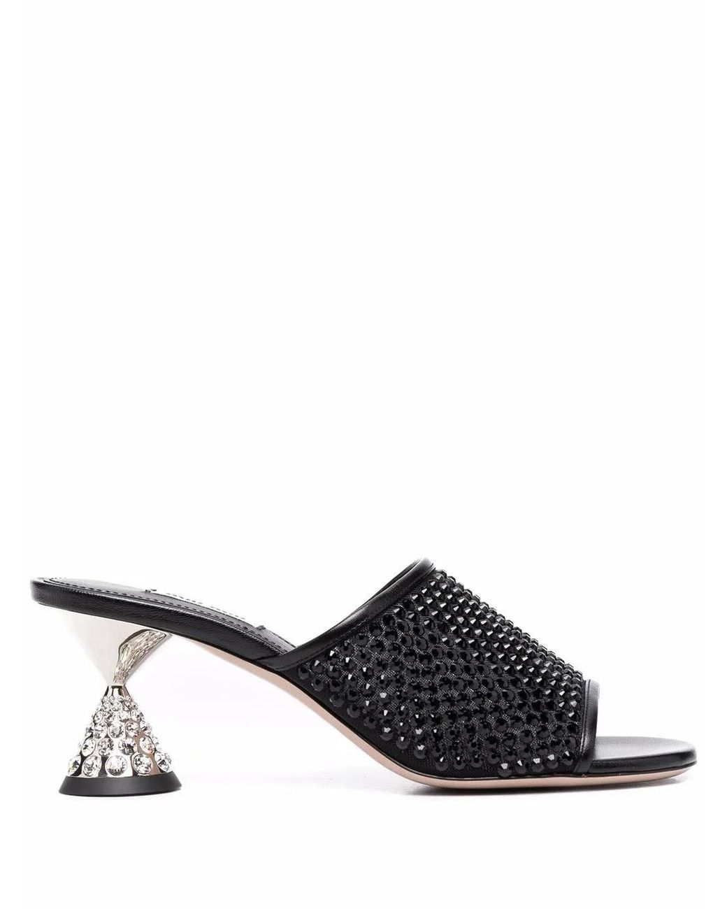 Miu Miu Black Crystal-Embellished Leather Sandals