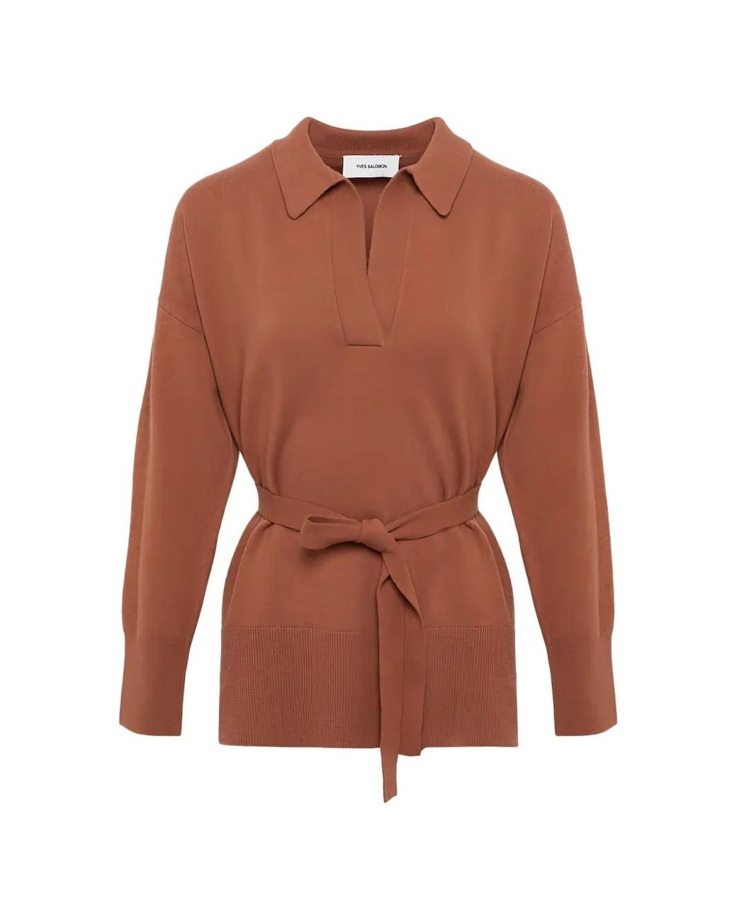 Yves Salomon Brown V-Neck Knitted Top