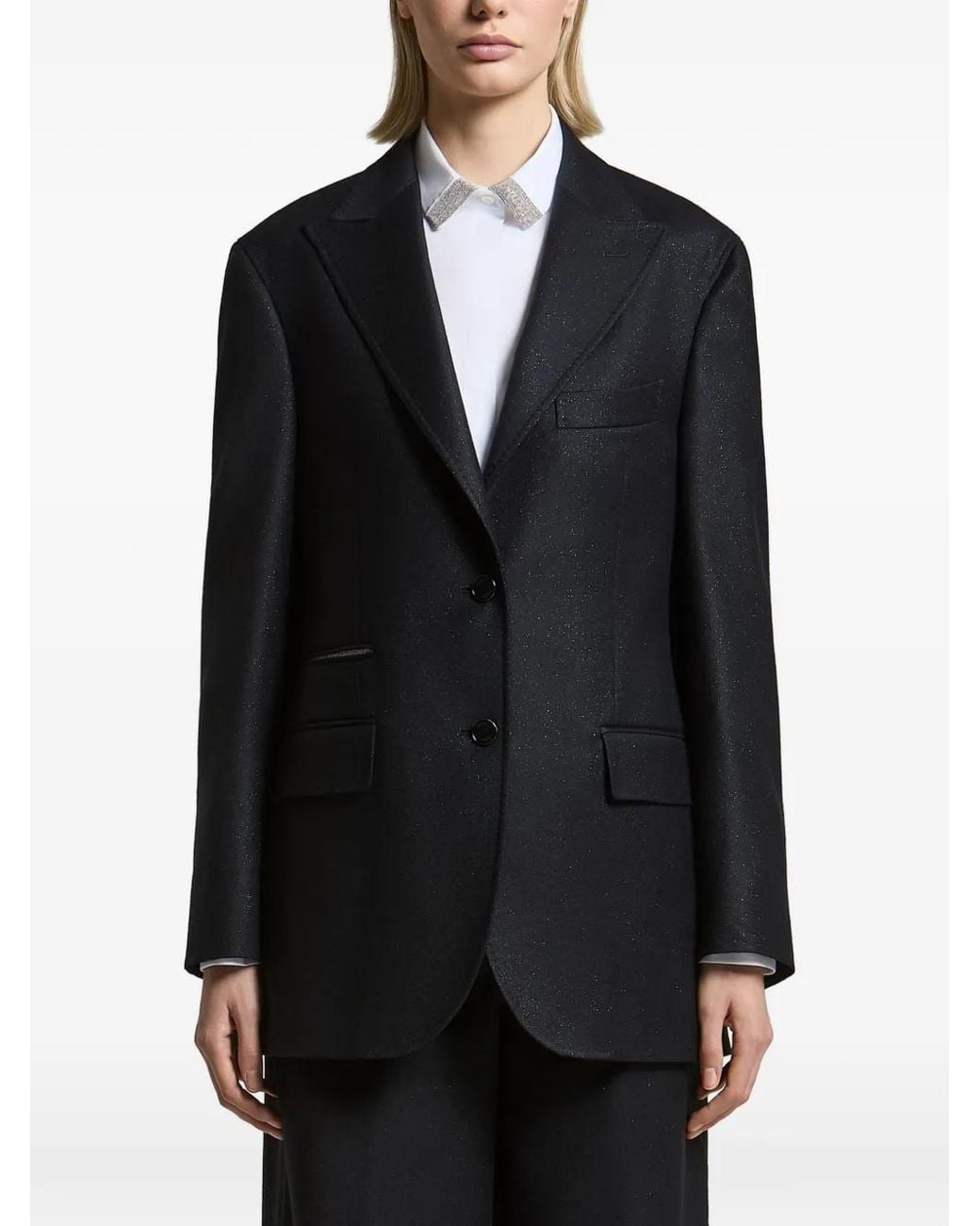 Peserico Black Glitter-Effect Single-Breasted Blazer