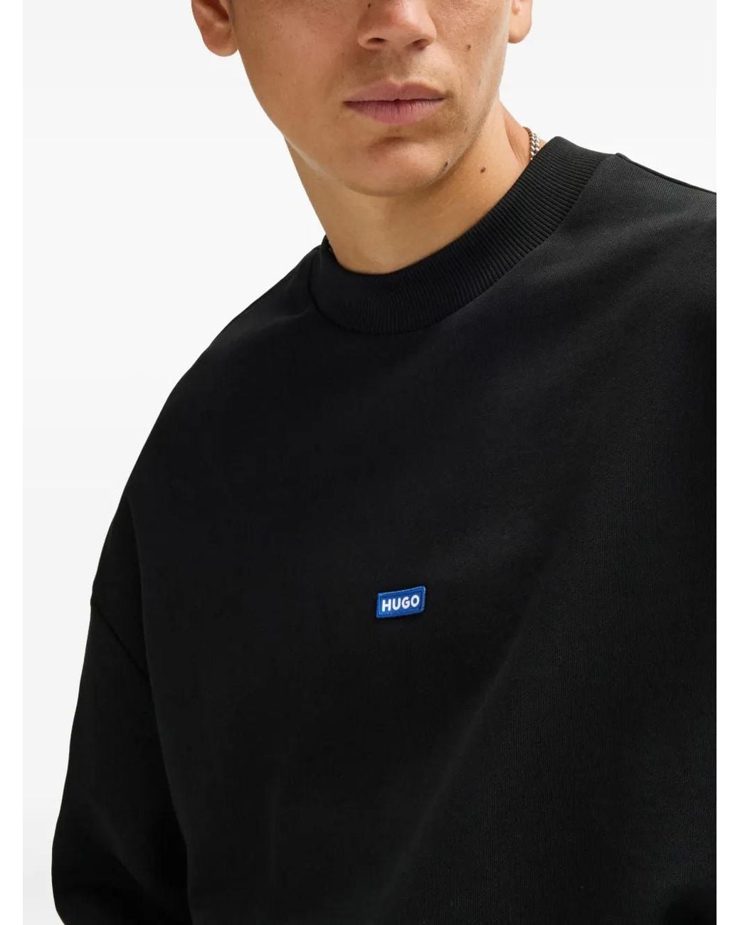 HUGO Black Cotton-Terry Sweatshirt With Logo Patch for men