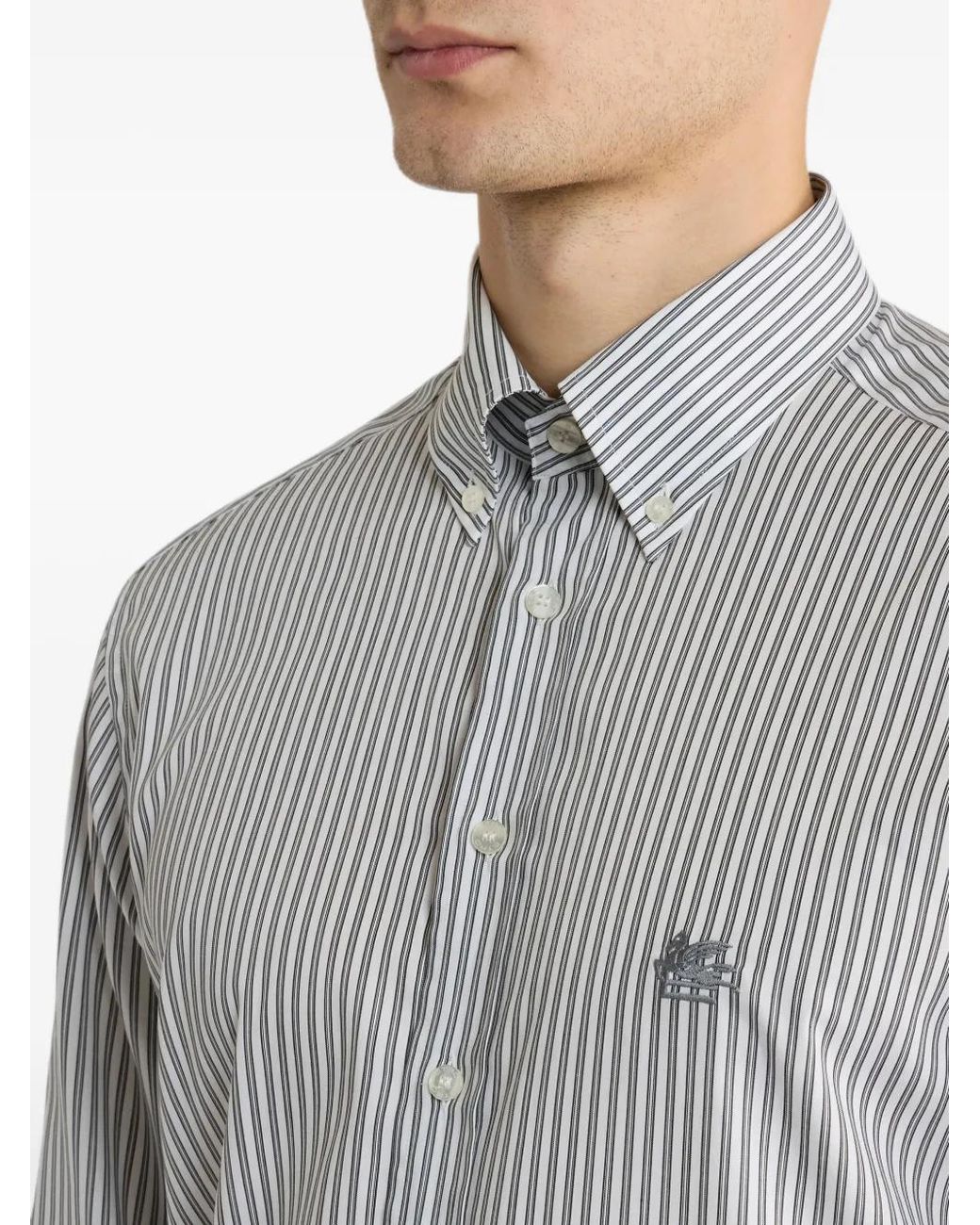 Etro Gray Striped Button-Down Cotton Shirt for men