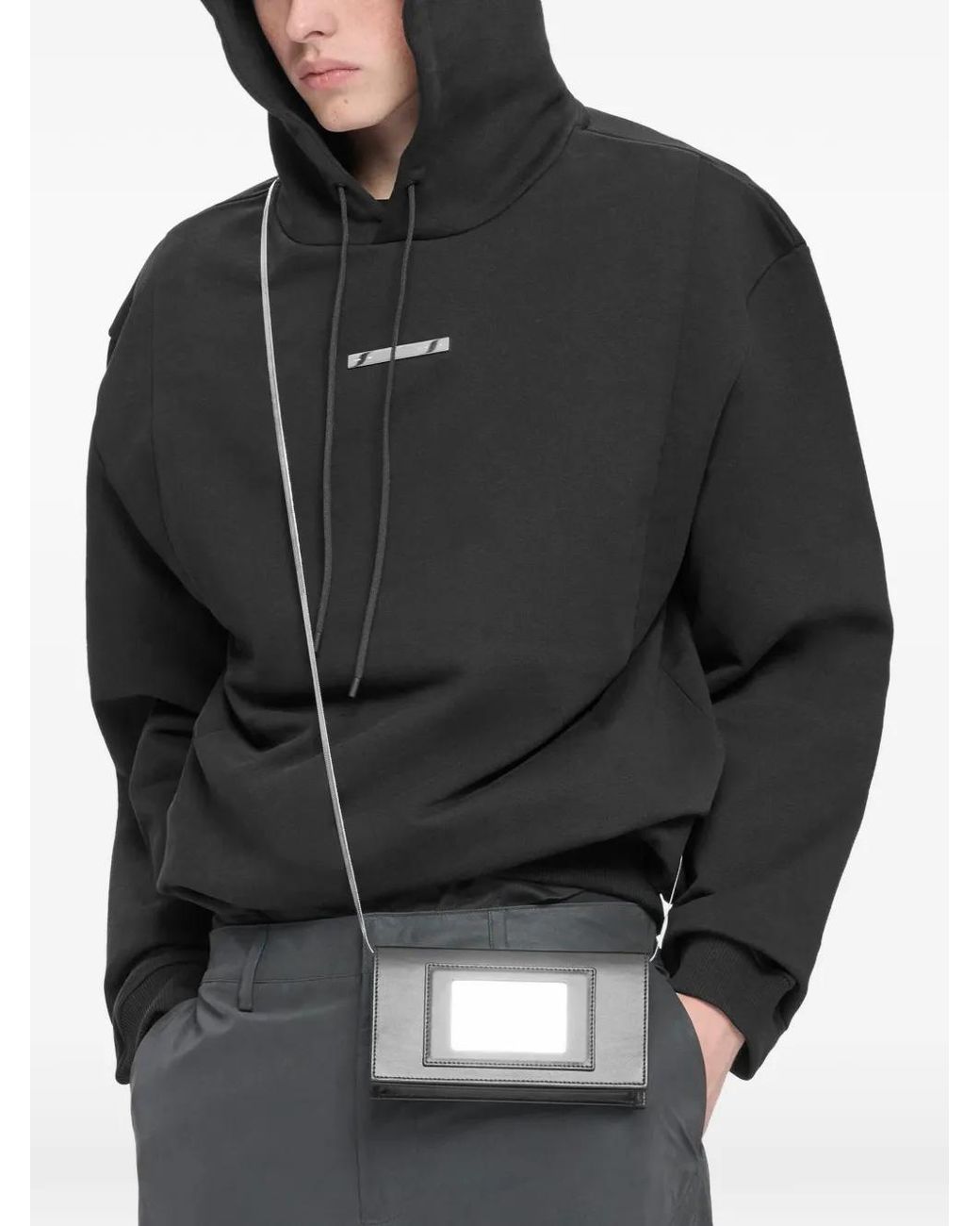 HELIOT EMIL Black Logo-Plaque Drawstring Hoodie for men