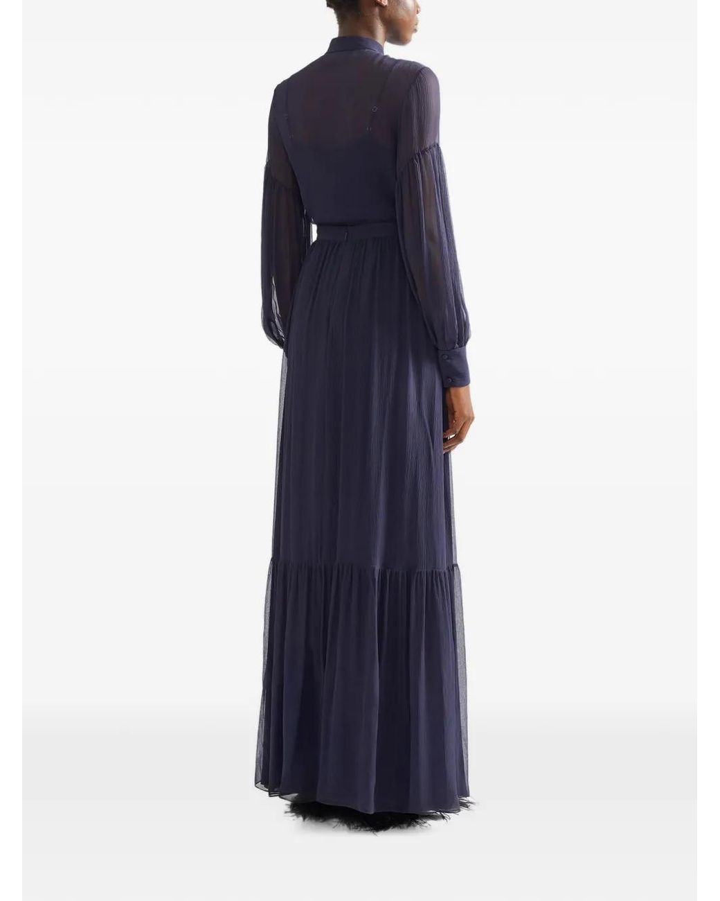 Erdem Blue Sheer Blouson-Sleeve Blouse