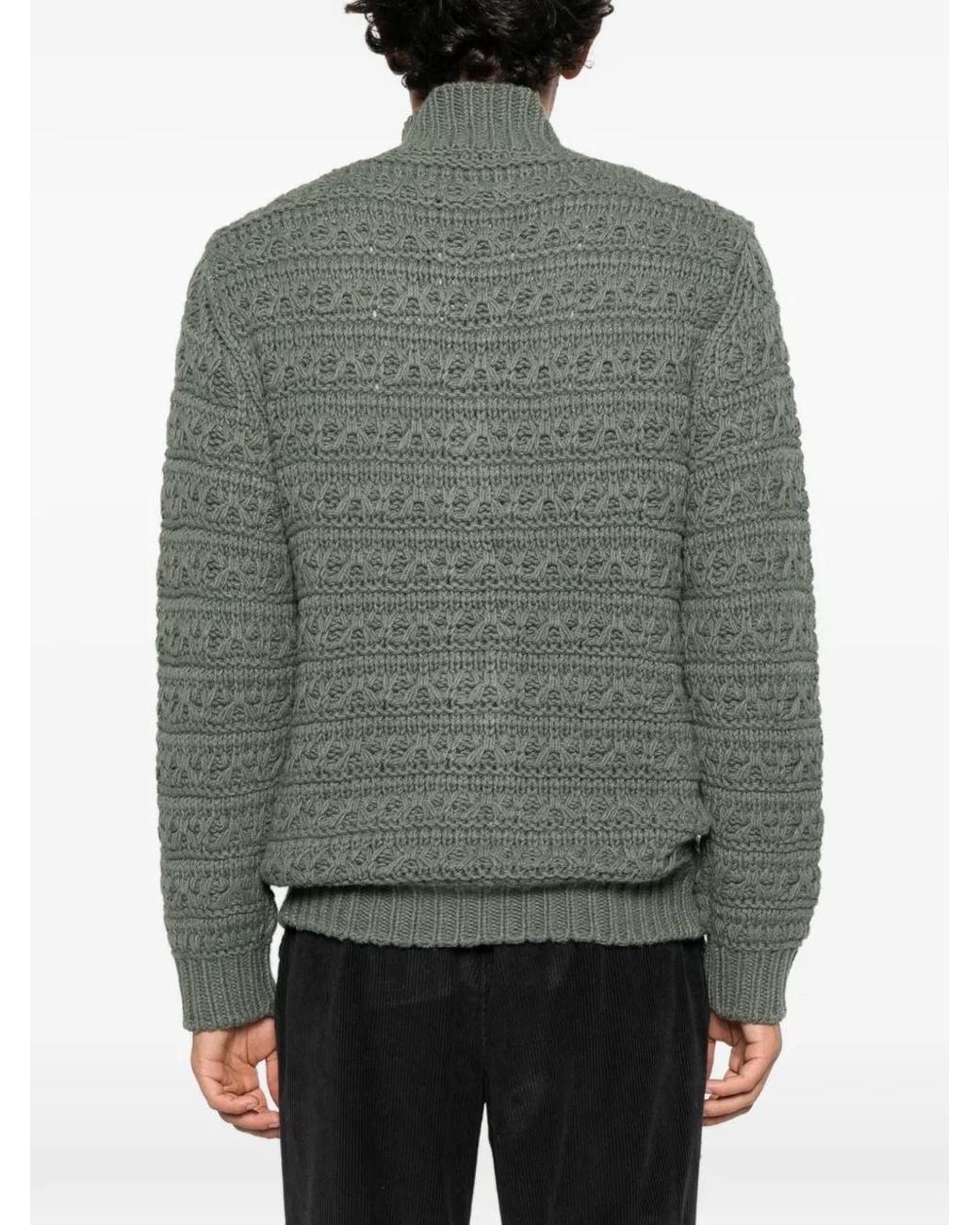 Canali Gray Cable-Knit Zip-Up Cardigan for men
