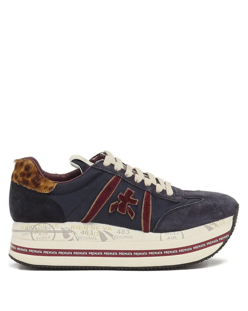 Premiata Blue Leopard-Print Suede Sneakers
