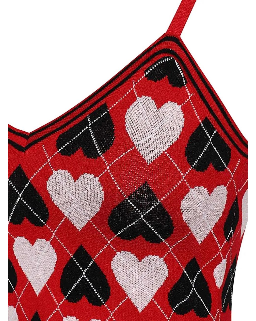 MSGM Red Heart-Pattern Knitted Top