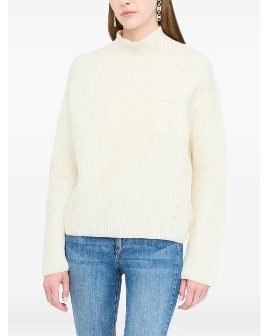 Liu Jo White High-Neck Embellished Sweater