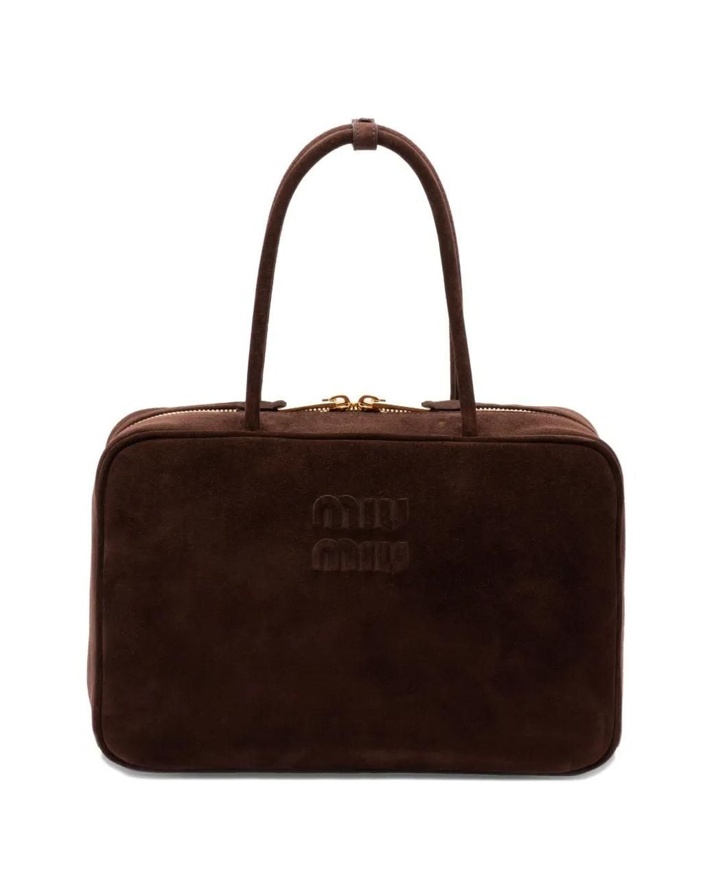 Miu Miu Brown Embossed-Logo Top-Handle Bag