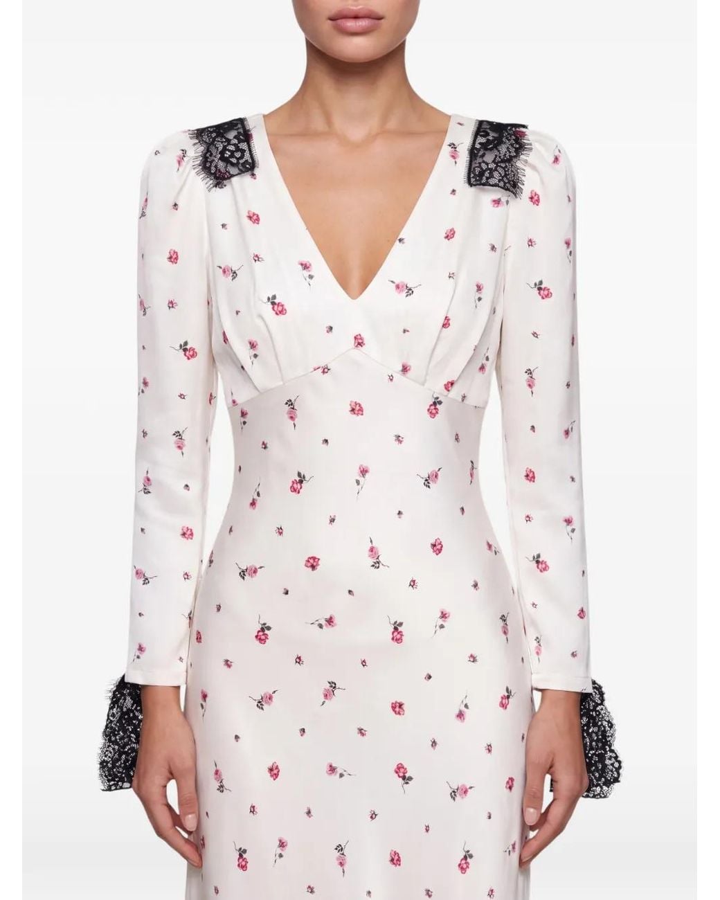 POST MERIDIEM White Lace-Trimmed Floral-Print Midi Dress