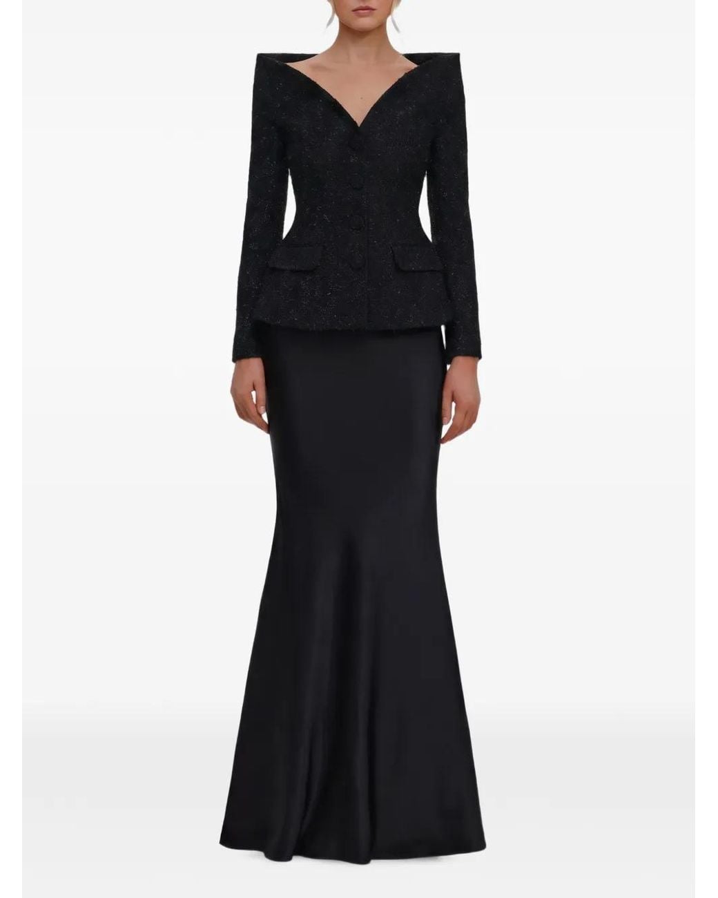 Self-Portrait Black Self Portrait Metallic Bouclé Satin Maxi Dress