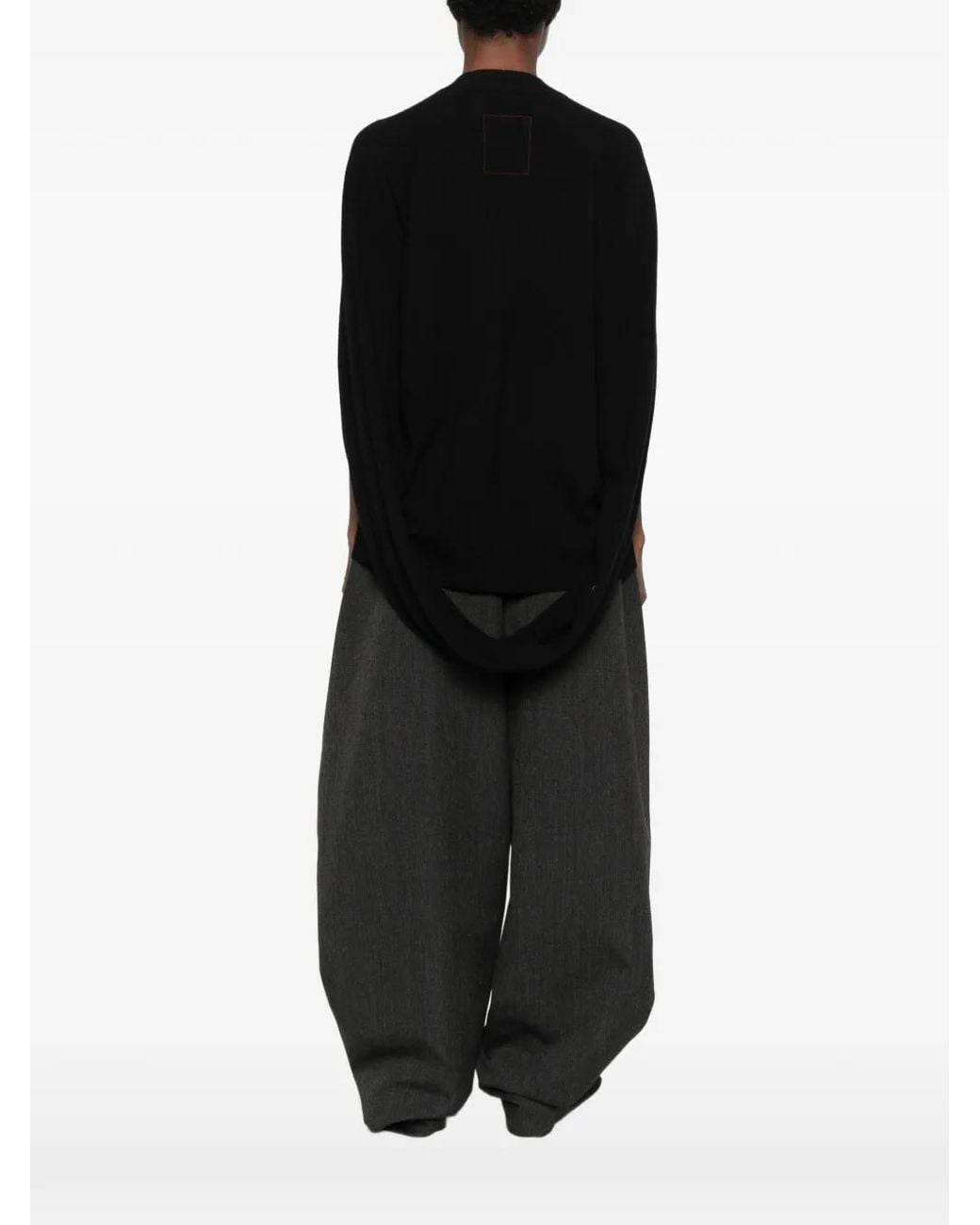 Uma Wang Black Cape-Style V-Neck Cardigan