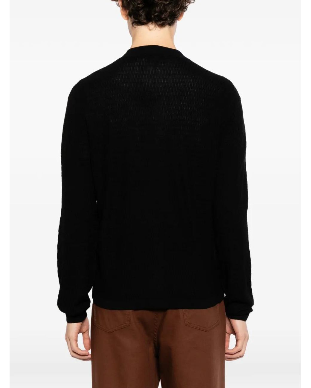 Emporio Armani Black Virgin Wool Cardigan With A Regular Fit And Stitch for men
