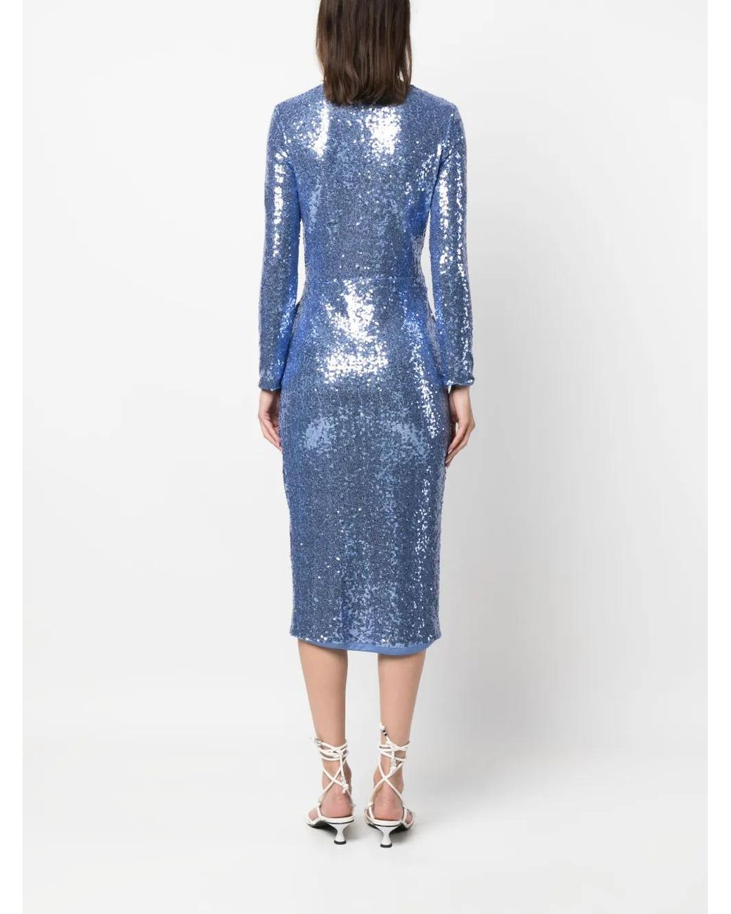 ERMANNO FIRENZE Blue Sequined Wrap Midi Dress
