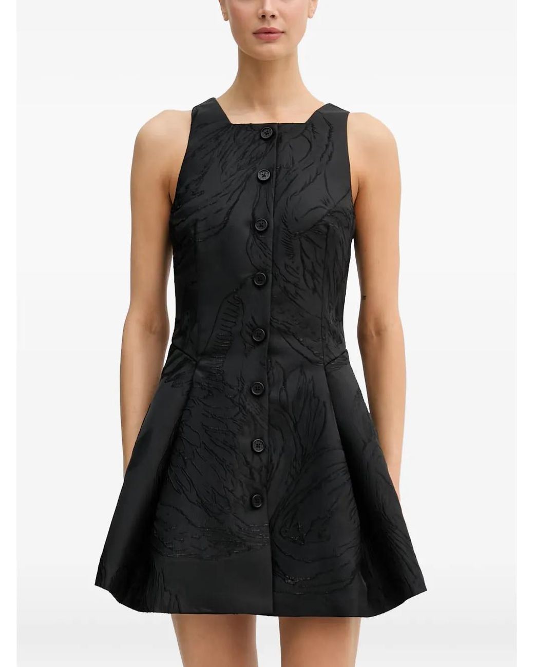 Stine Goya Black Jacquard Button-Up Mini Dress