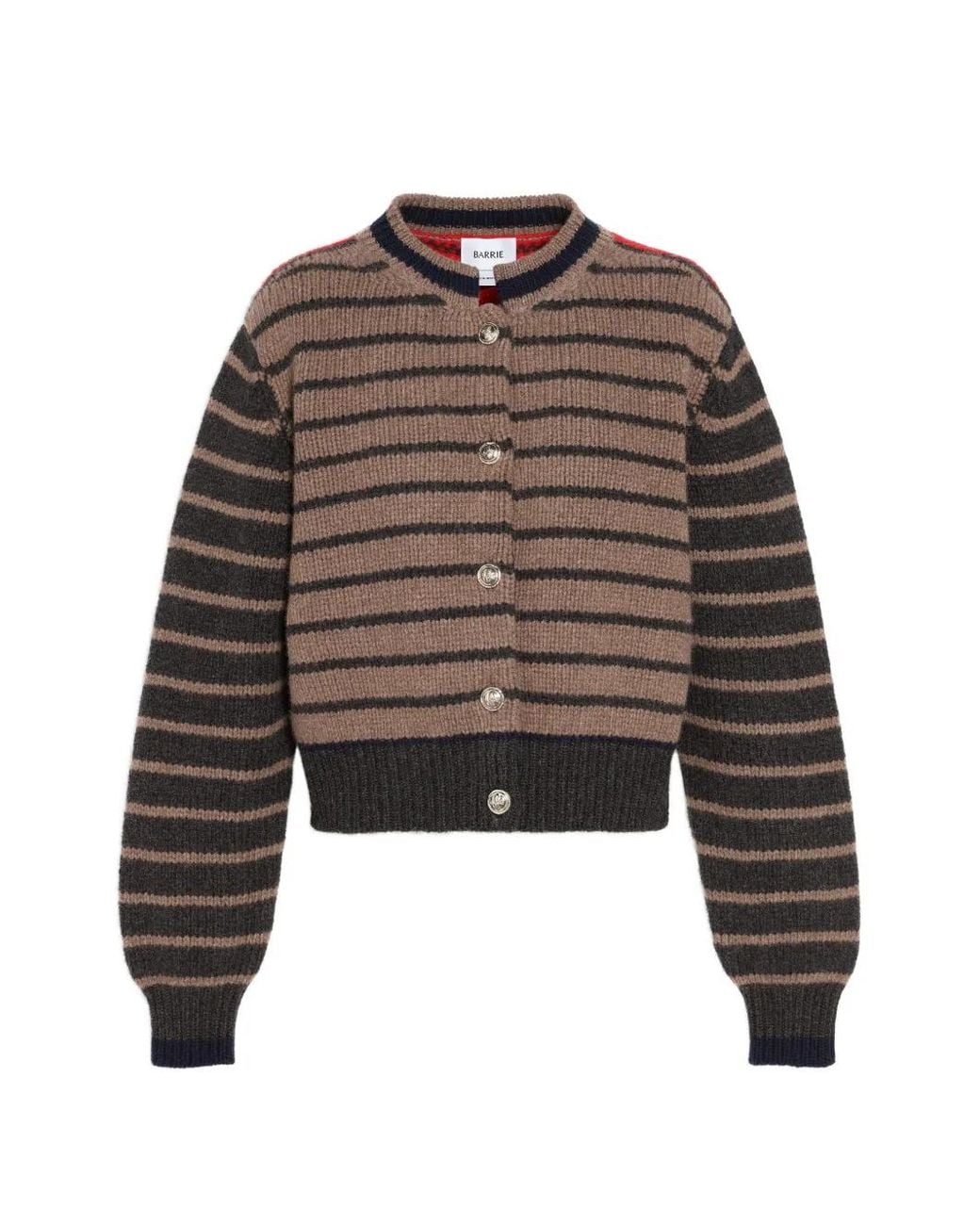 Barrie Brown Stripe-Pattern Chunky-Knit Cardigan