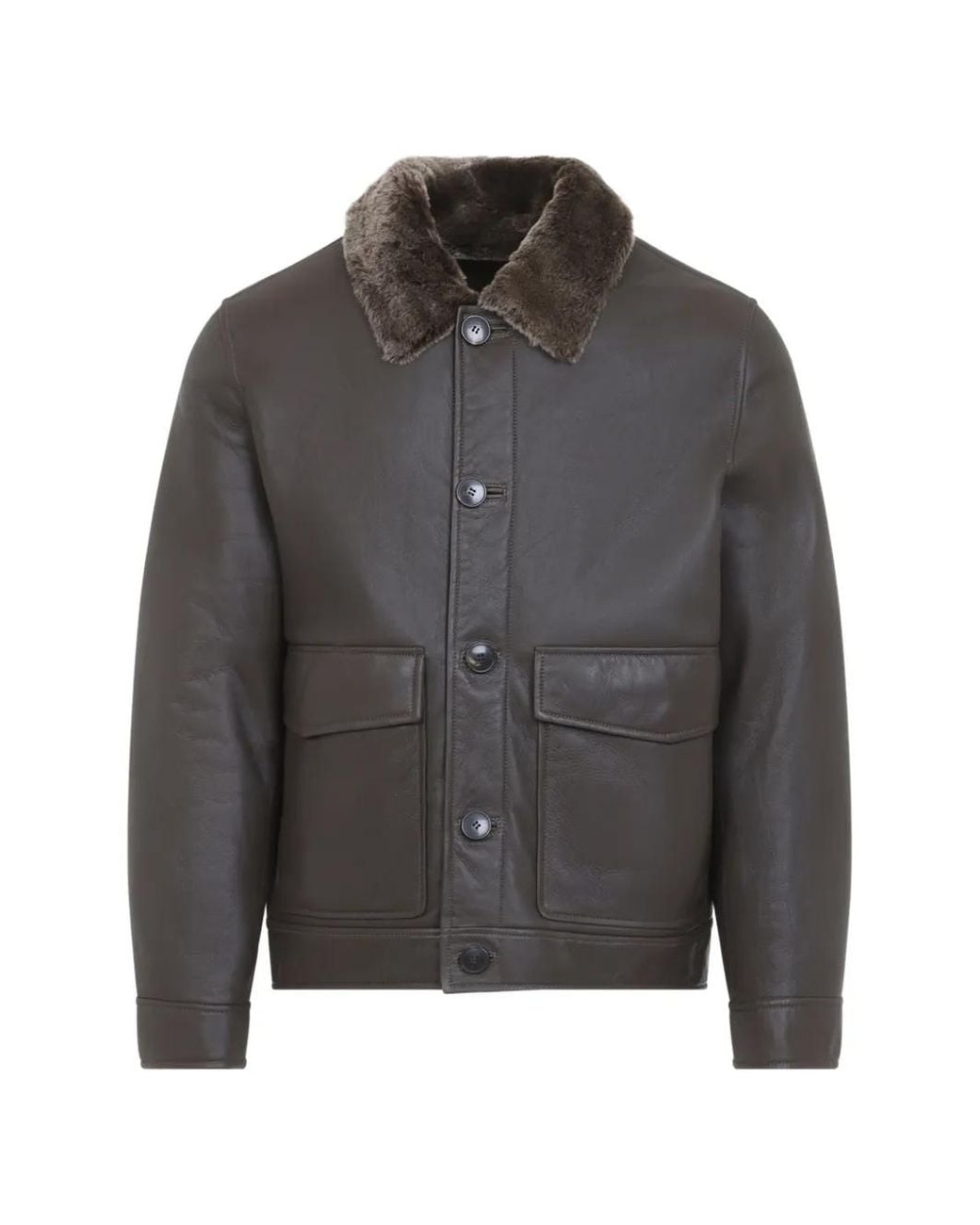 Yves Salomon Gray Shearling Collar Leather Jacket for men