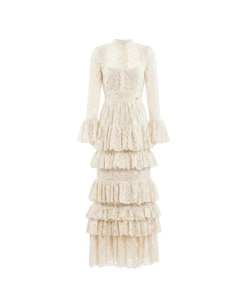 Saiid Kobeisy White Ruffled Lace Maxi Dress