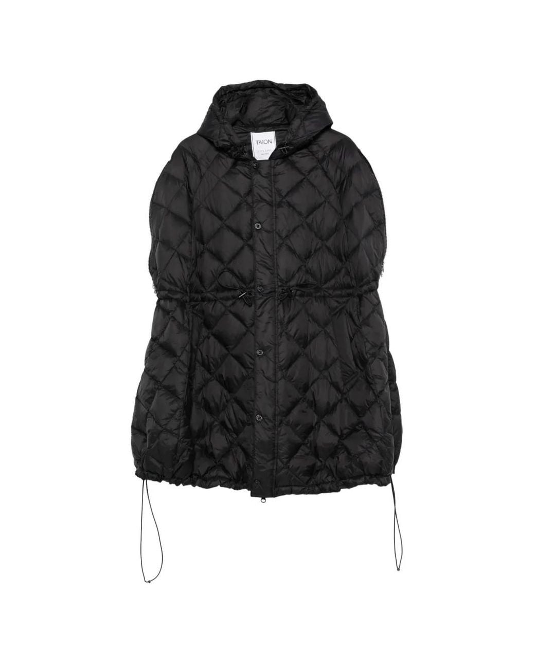 Taion Black Quilted Hooded Coat
