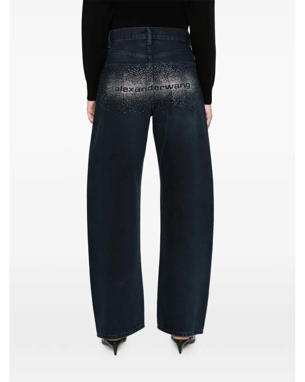 Alexander Wang Blue Float Mid-Rise Relaxed Crystal Hotfix Logo Fly Jeans