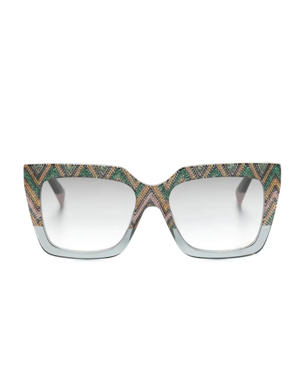 Missoni Gray Zigzag-Pattern Rectangle-Frame Sunglasses