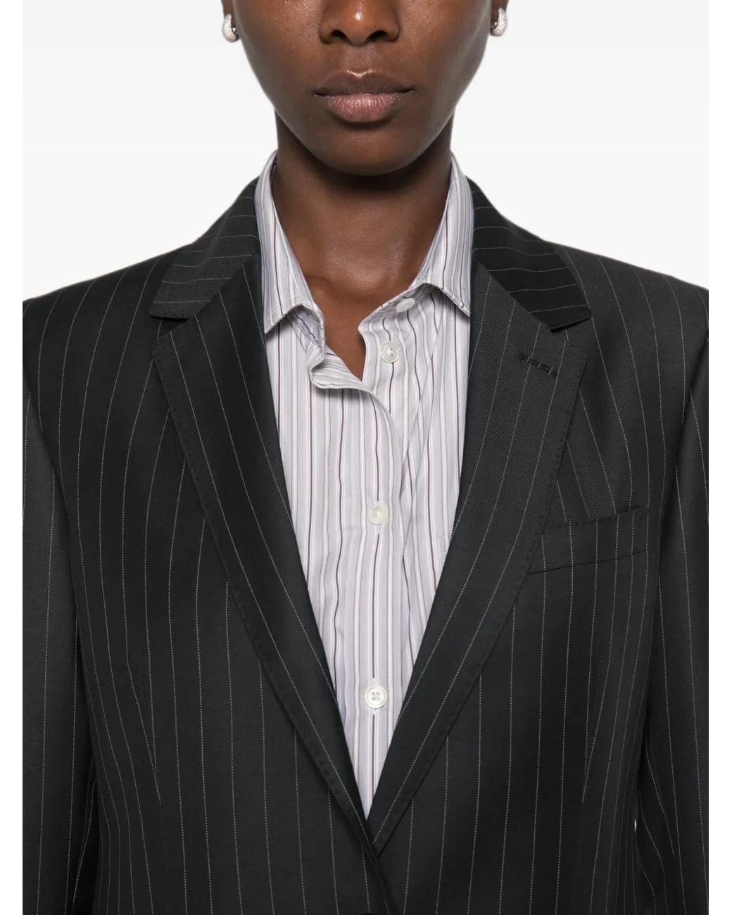 Tom Ford Black Pinstripe-Pattern Single-Breasted Blazer