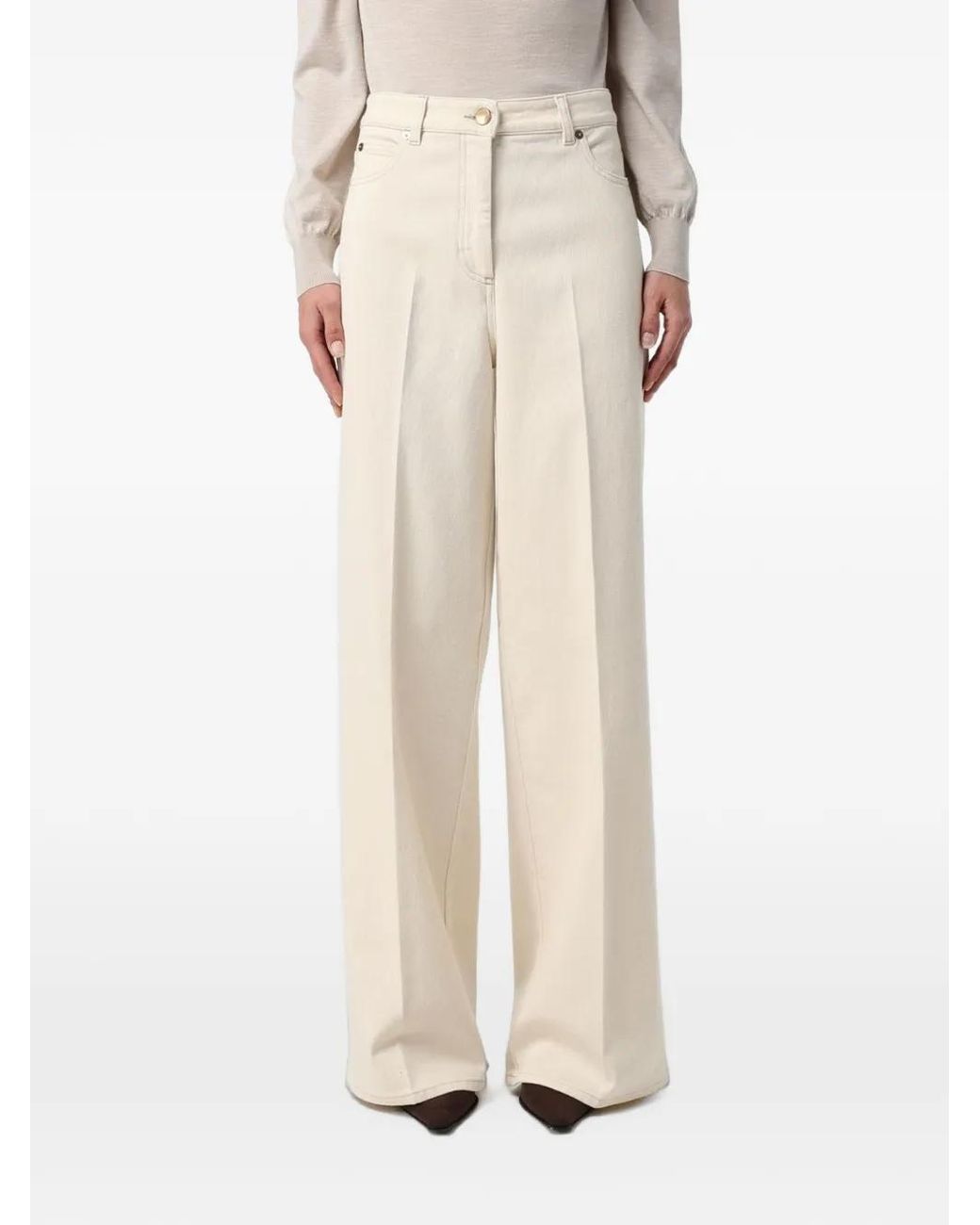 Agnona Natural Pressed-Crease Wide-Leg Jeans