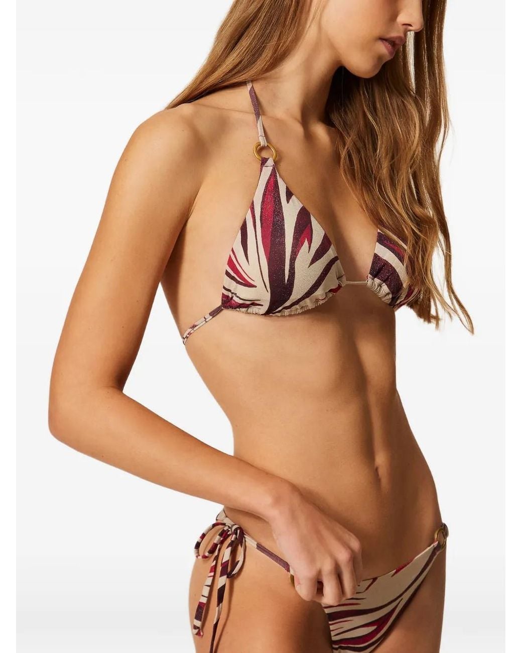 Twinset Pink Haut De Bikini Triangle À Imprimé Métallisé