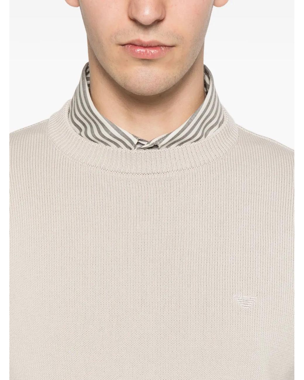 Emporio Armani White Logo-Embroidered Crew-Neck Sweater for men