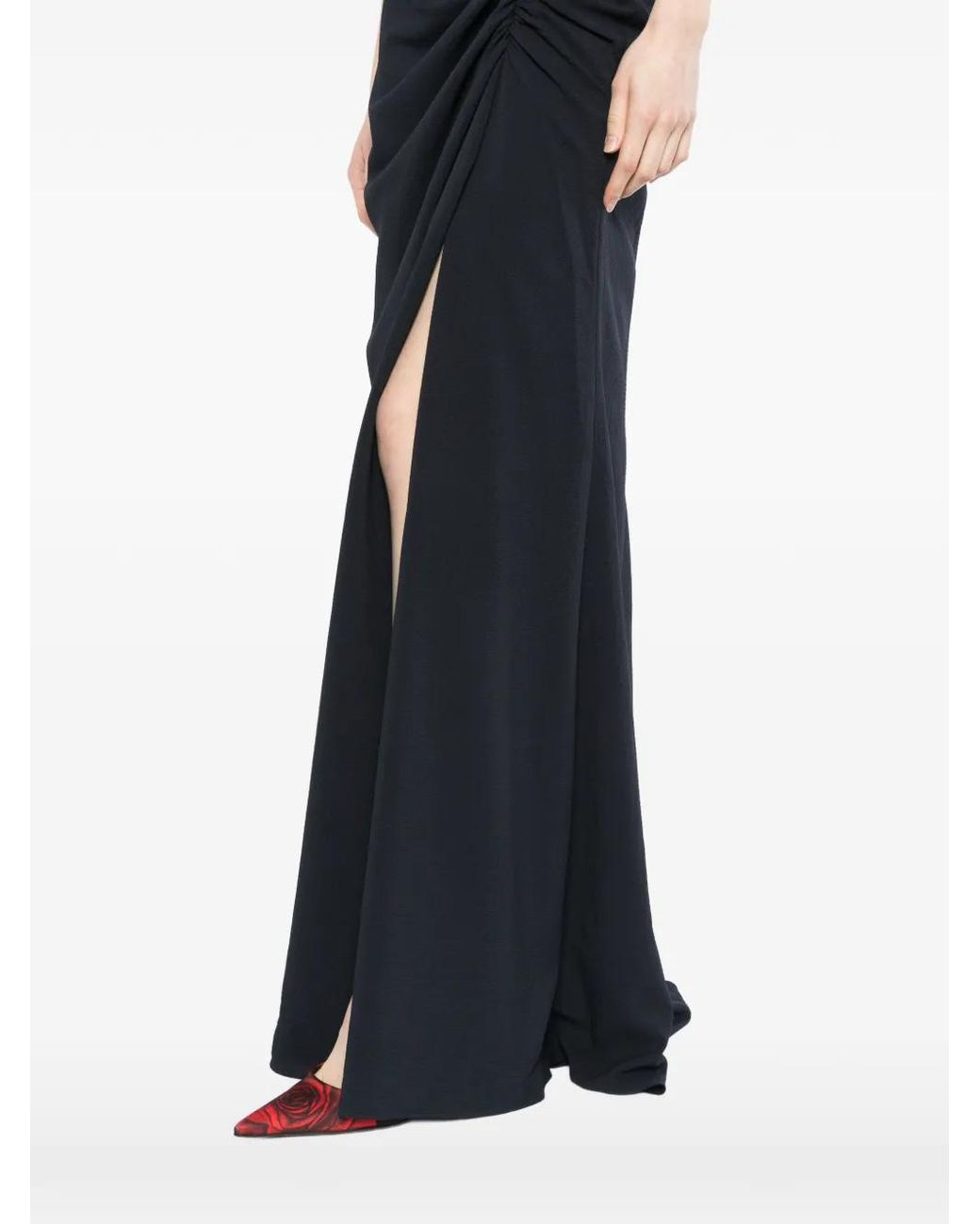 Amsale Black Pebble Crepe Slouch Maxi Dress