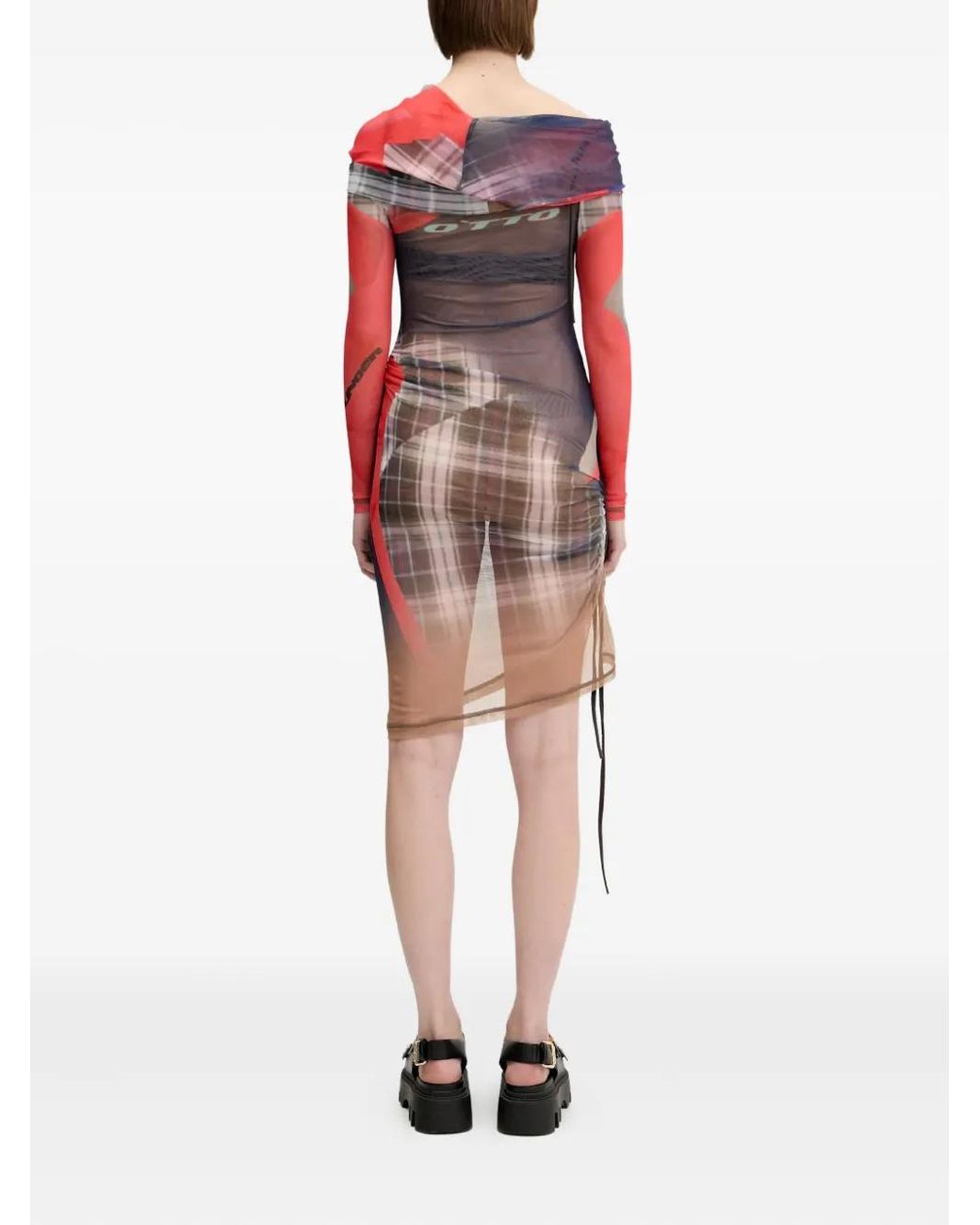 OTTOLINGER Red Mesh-Paneled Asymmetical Dress
