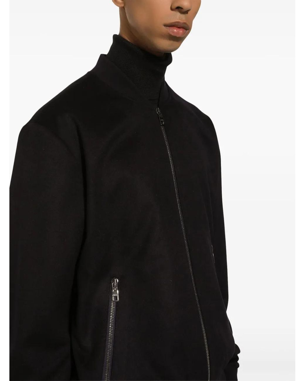 Dolce & Gabbana Black Zip-Up Cashmere Bomber Jacket for men