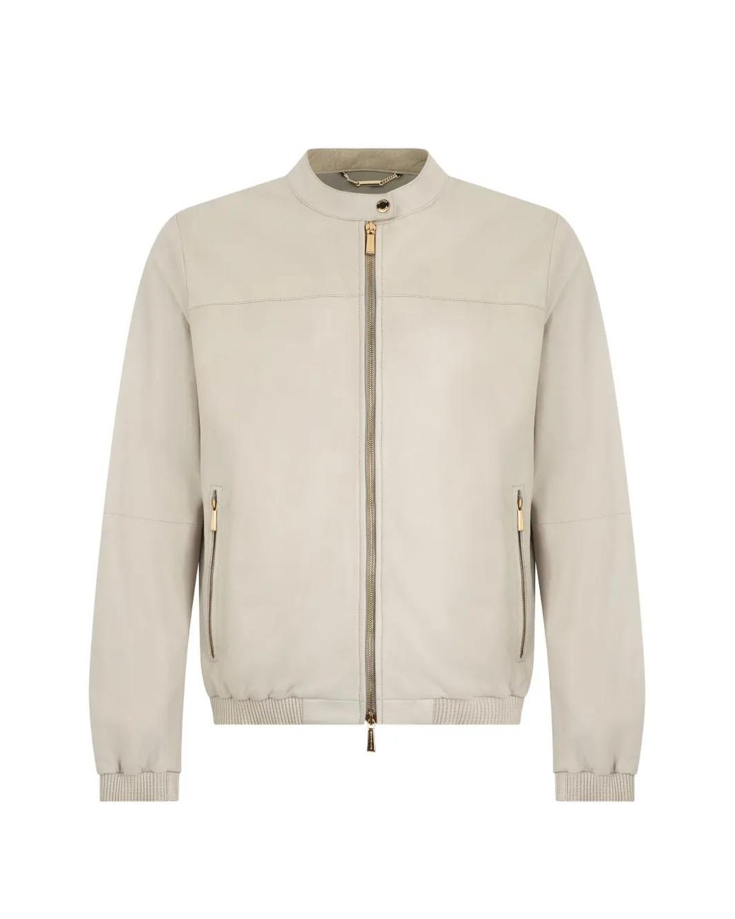 Moorer White Zip-Up Leather Jacket