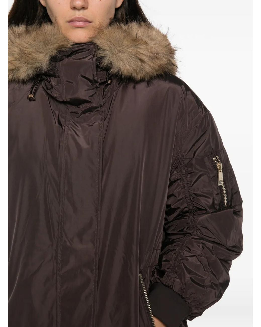 Liu Jo Gray Fur-Trim Zip-Up Coat
