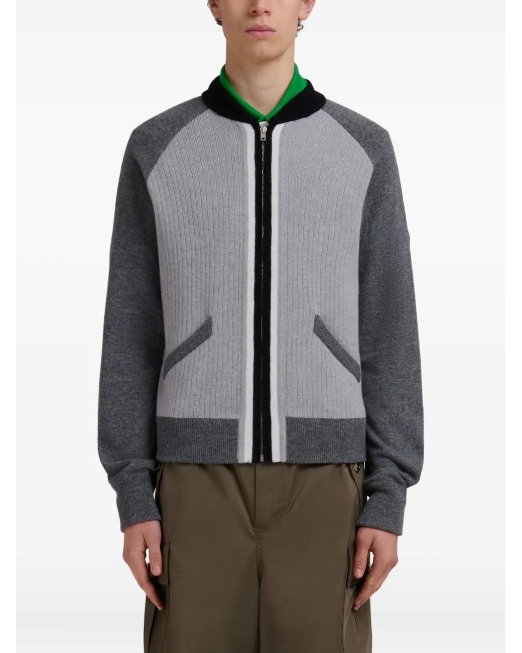 Marni Gray Ribbed-Panel Zip-Up Sweatshirt for men