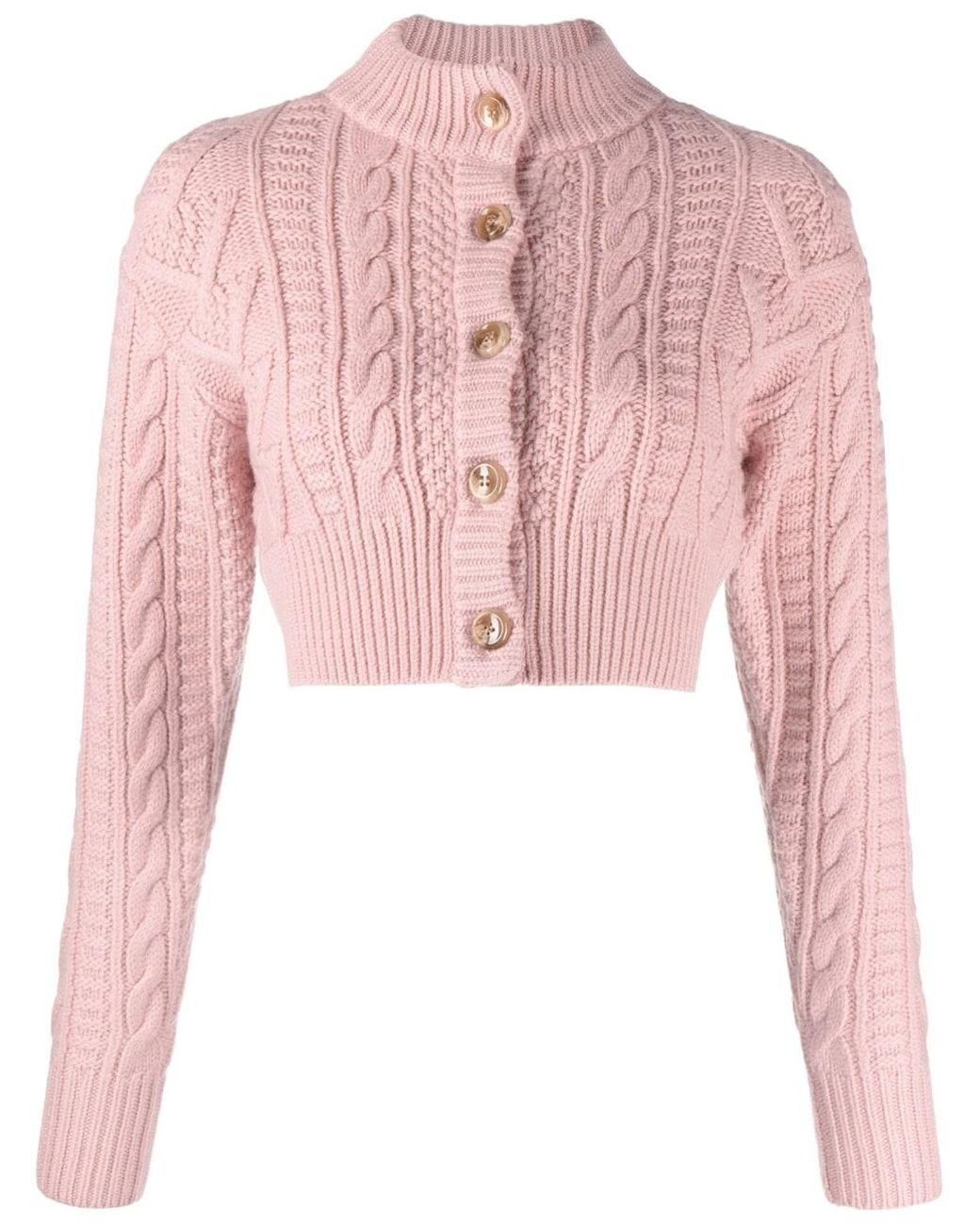 Emilia Wickstead Cable-knit Cropped Cardigan in Pink | Lyst