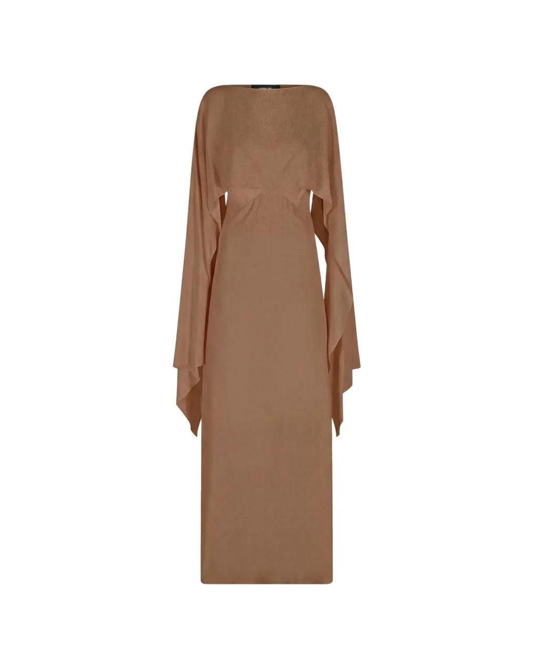 FEDERICA TOSI Natural Cape-Sleeve Open-Back Maxi Dress