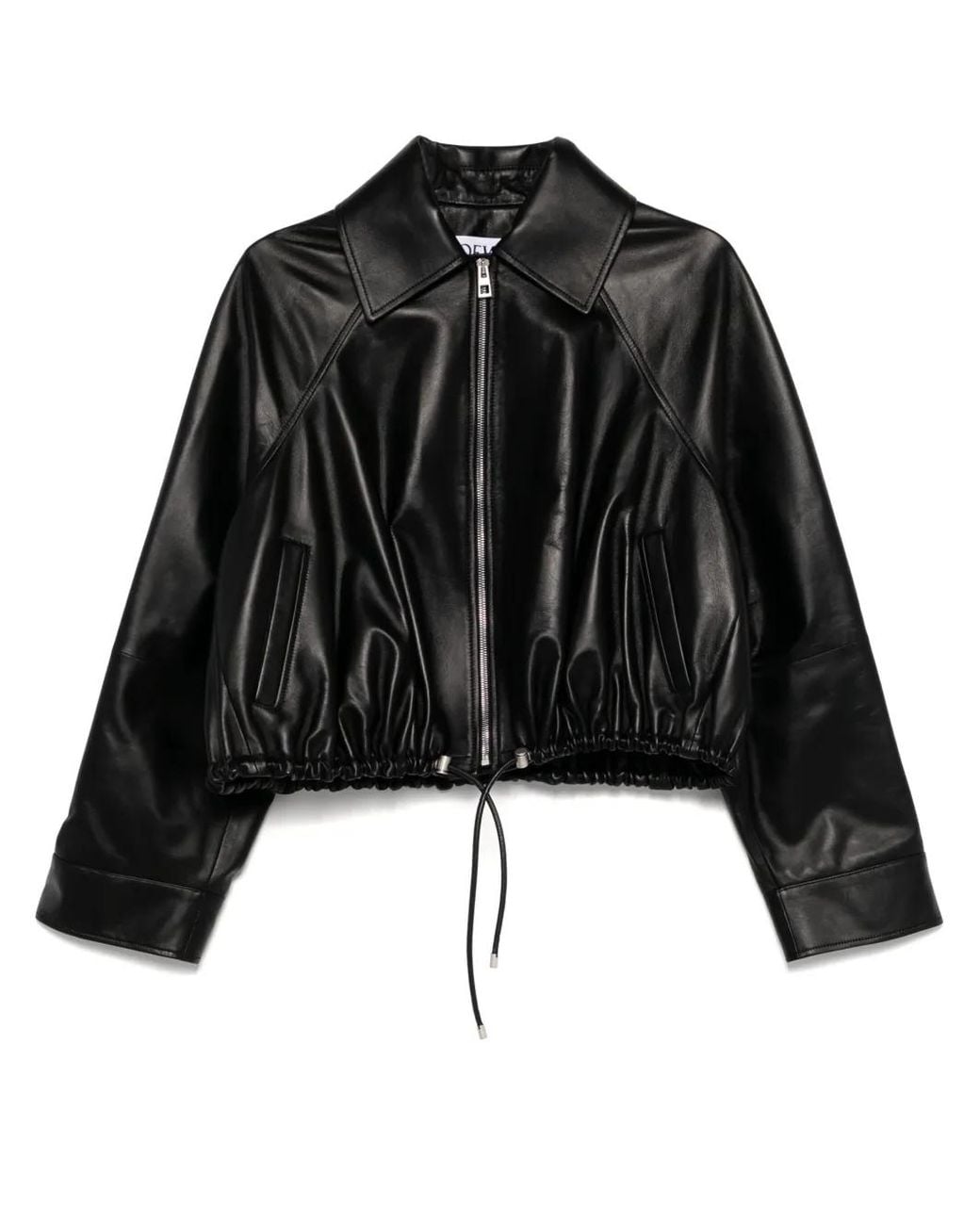 Loewe Black Drawstring-Hem Leather Jacket