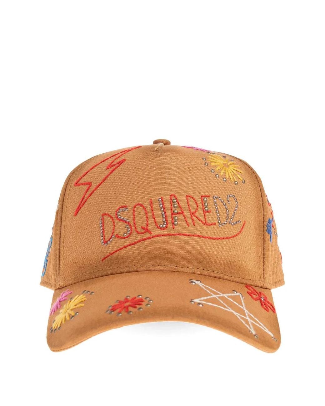 DSquared² Orange Ivory Cotton Handmade Scribble Cap