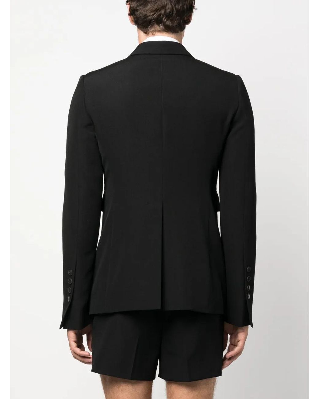 SAPIO Black Double-Breasted Wool-Cotton Blazer for men
